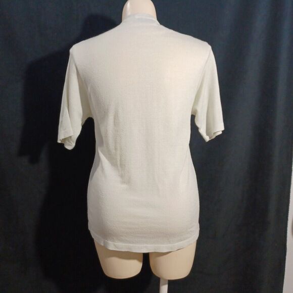 Collezione Dante Italy Knit Top Shirt Off White V Neck Rib Short Sl Mens Womens - Picture 4 of 5